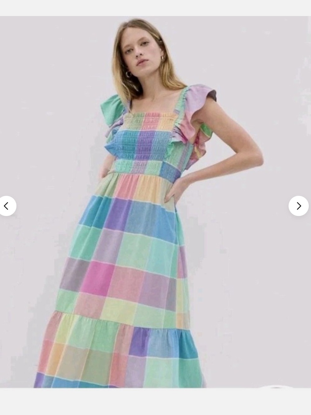 GAP Pastel Check Ruffle Strap Maxi Dress